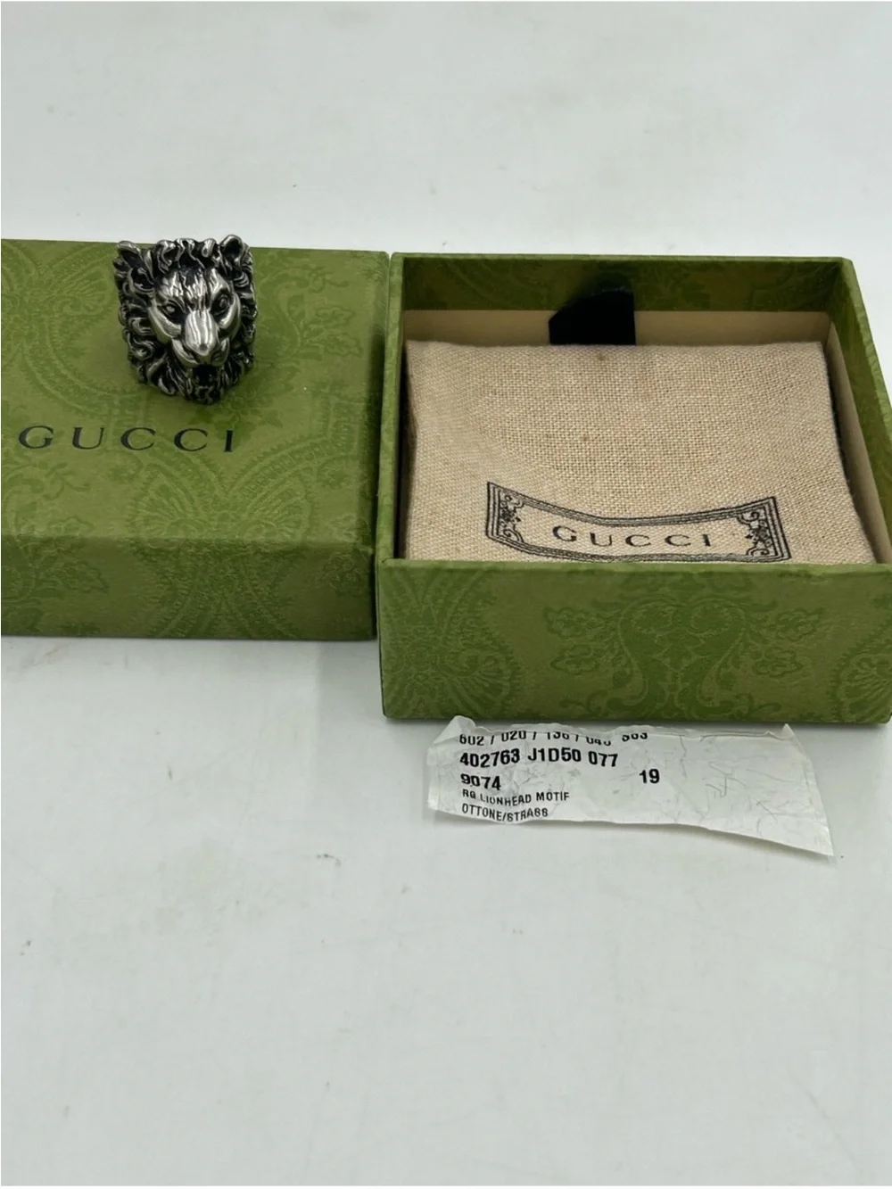 Unisex, Gucci, age, silver Lionhead ring, open mouth, roaring expression, size 8